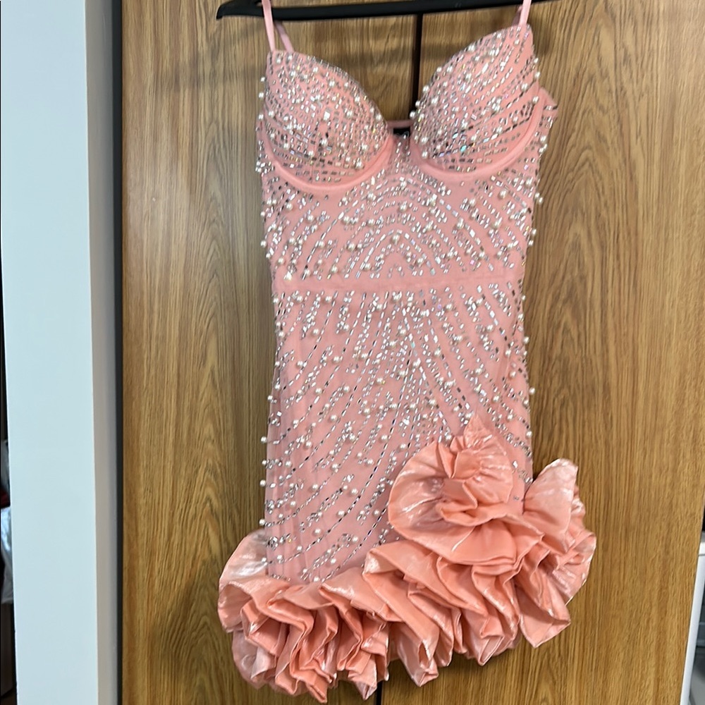 Pink Embellished Dress with Ruffle Hem